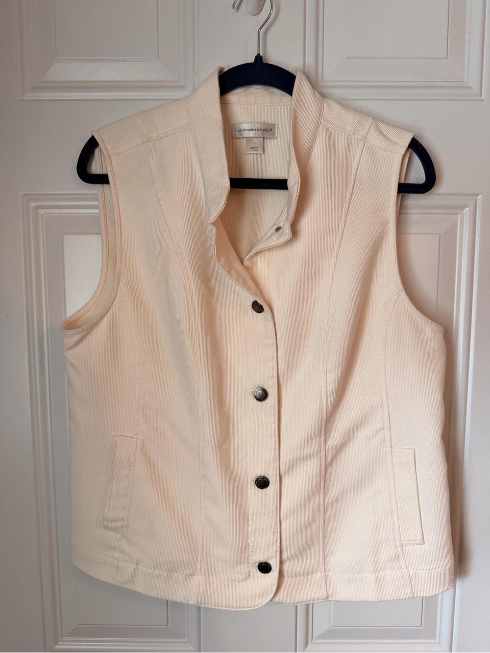 Christopher & Banks Cream Sleeveless Button Front Vest